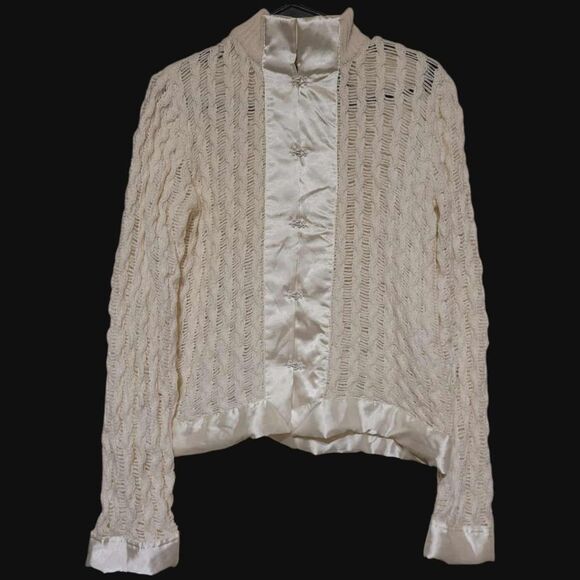 Moda International Sweater Wool Blend Eye Hook Closures Medium Cardigan White - Picture 1 of 4